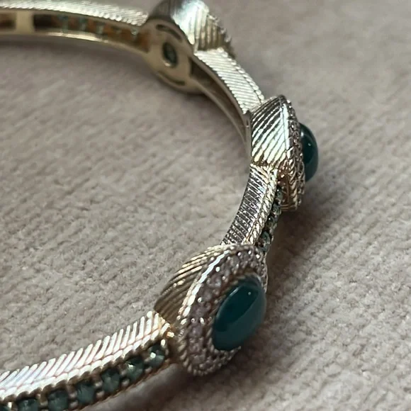 Judith Ripka Chalcedony & Chrome Diopside Gold Clad Sterling Bangle Cuff - Picture 12 of 16
